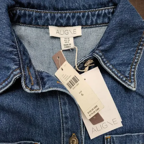 NWT ALIGNE Anthropologie Mateo Asymmetrical Denim Midi Shirt Dress Size 6 - Picture 5 of 7